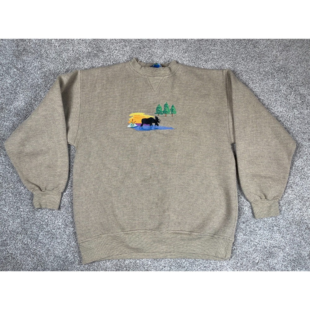 Vintage Luna Pier Sweater Adult Large Moose Embroidered Crewneck Woodsy Grandpa